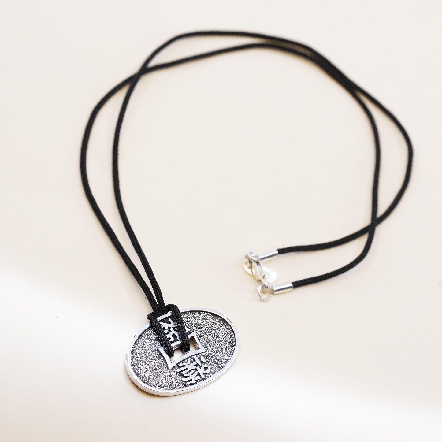 18”, BJ Sterling Silver 925 Blessing Pendant Necklace, Prosperity coin Pendant