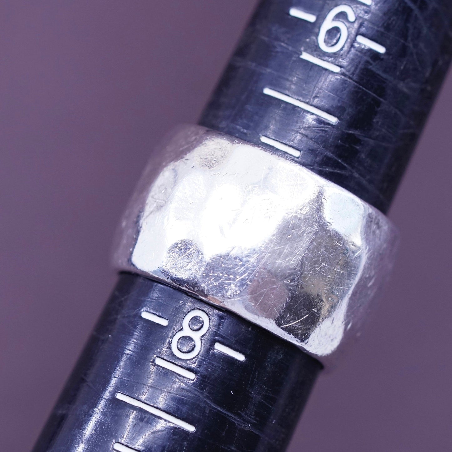 Size 6.75, vintage Sterling silver handmade ring, hammered 925 wide band