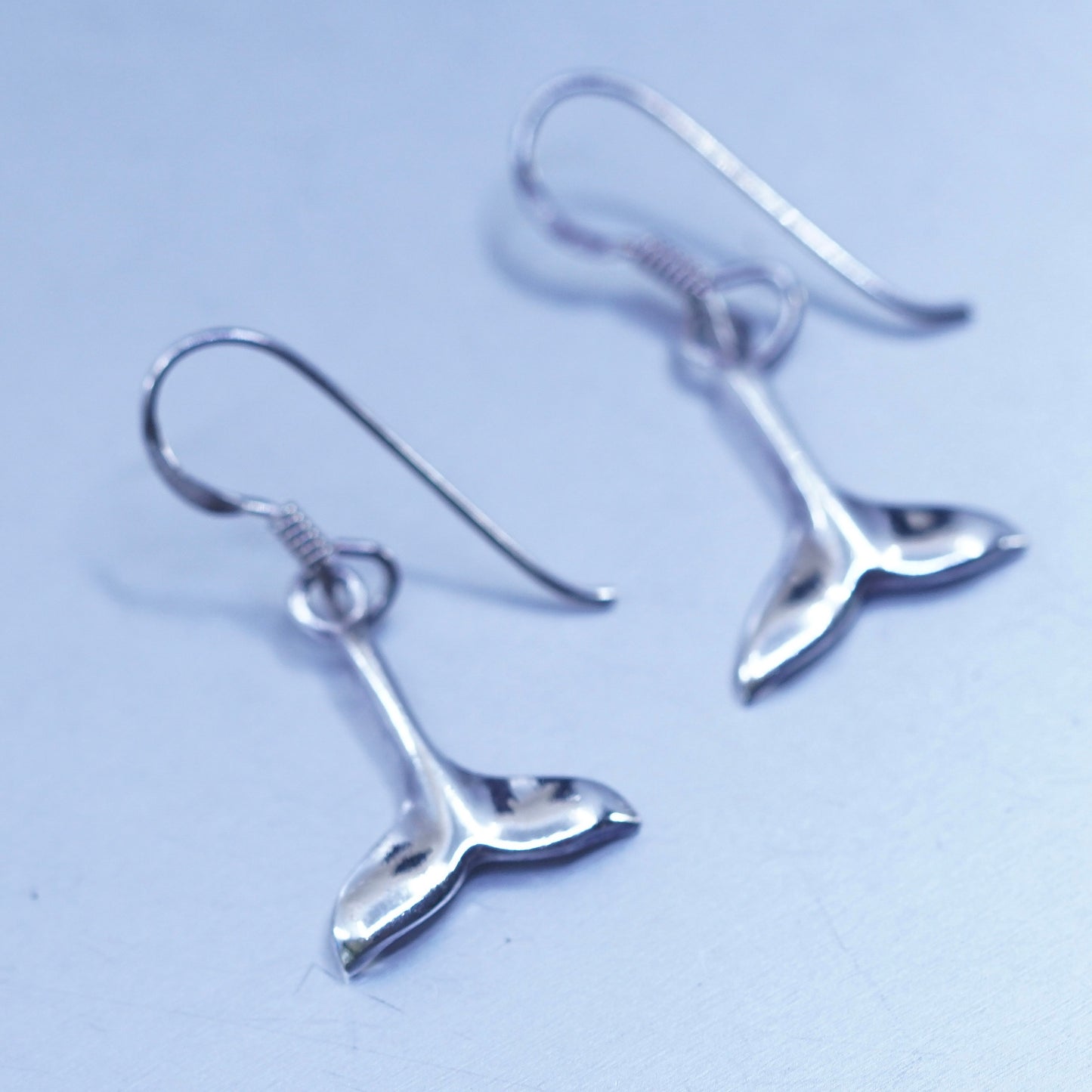 Vintage Sterling 925 silver handmade whale tail earrings
