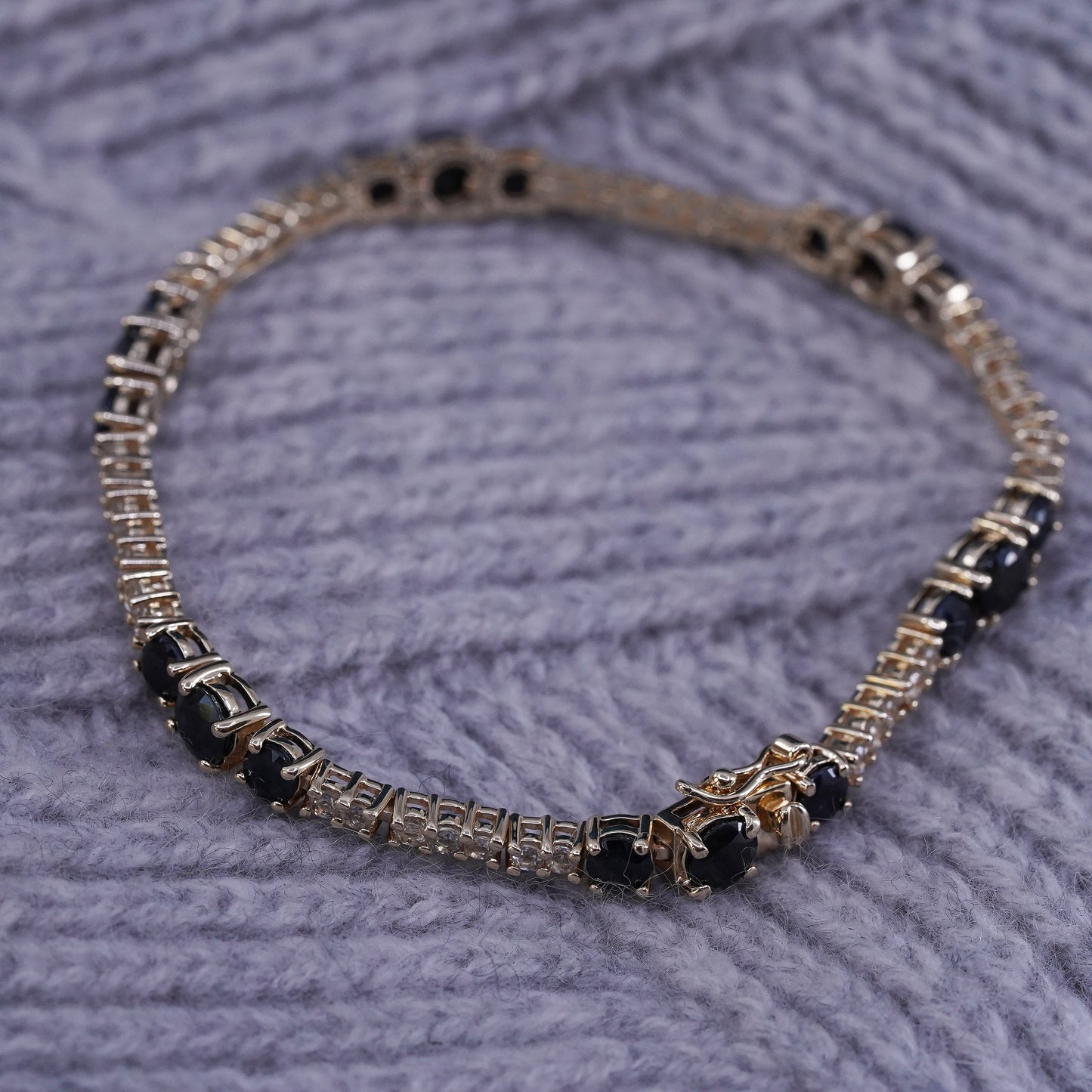 7.25”, vermeil gold over sterling 925 silver tennis bracelet with sapphire cz