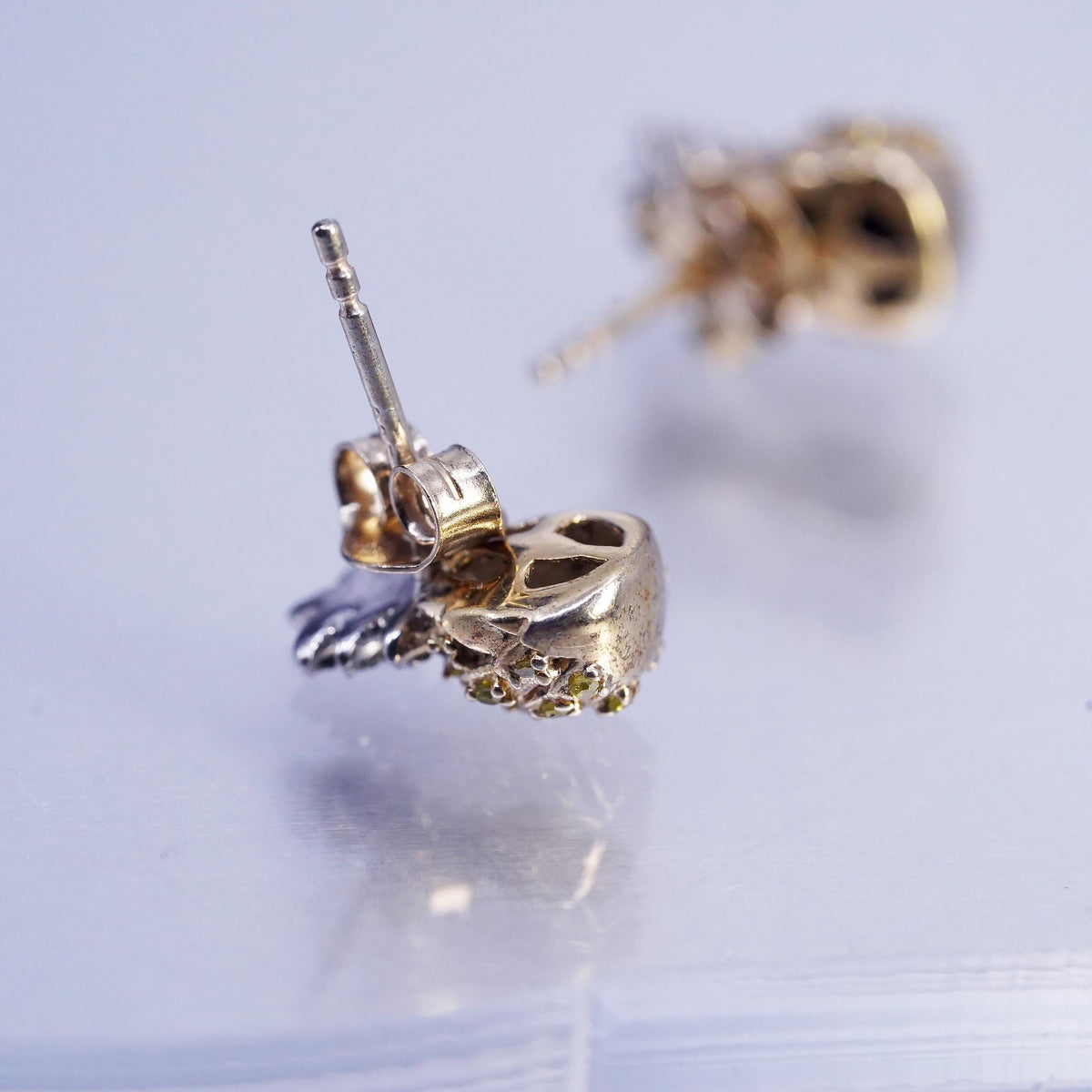 vermeil gold over Sterling 925 silver earrings, pineapple studs diamond emerald