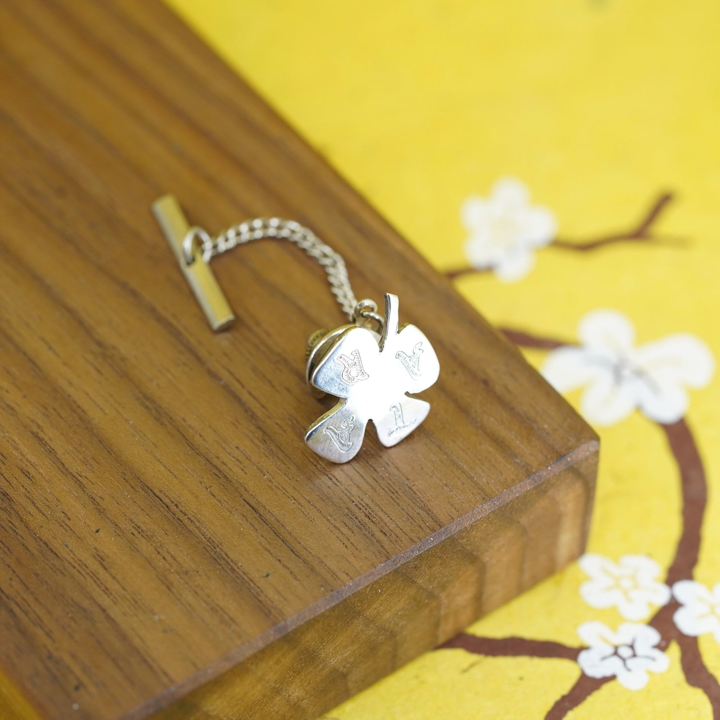 Vintage sterling 925 silver four leaves lucky clover pin with TAAR engraved