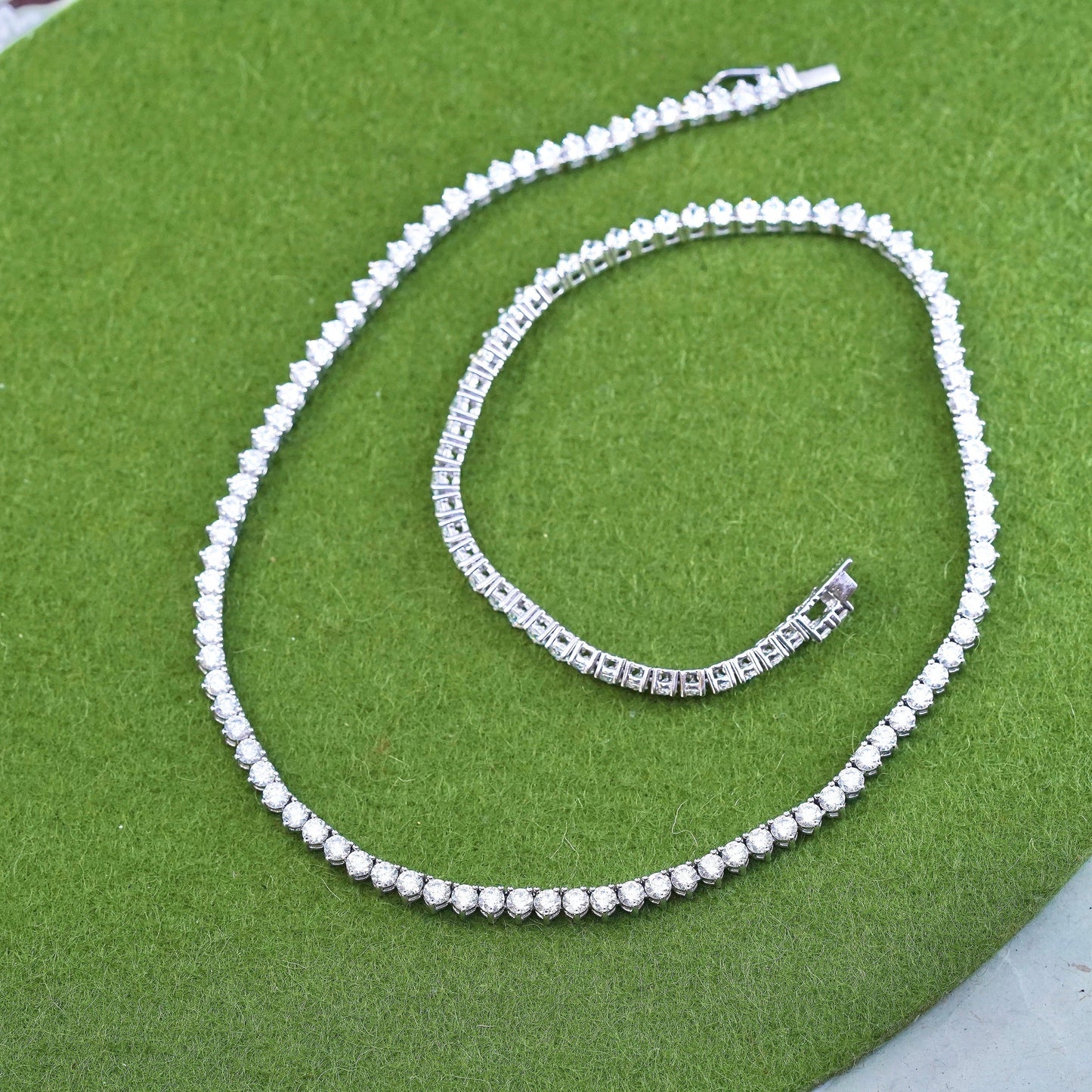 16”, Vintage sterling 925 silver tennis necklace, 925 chain with cz
