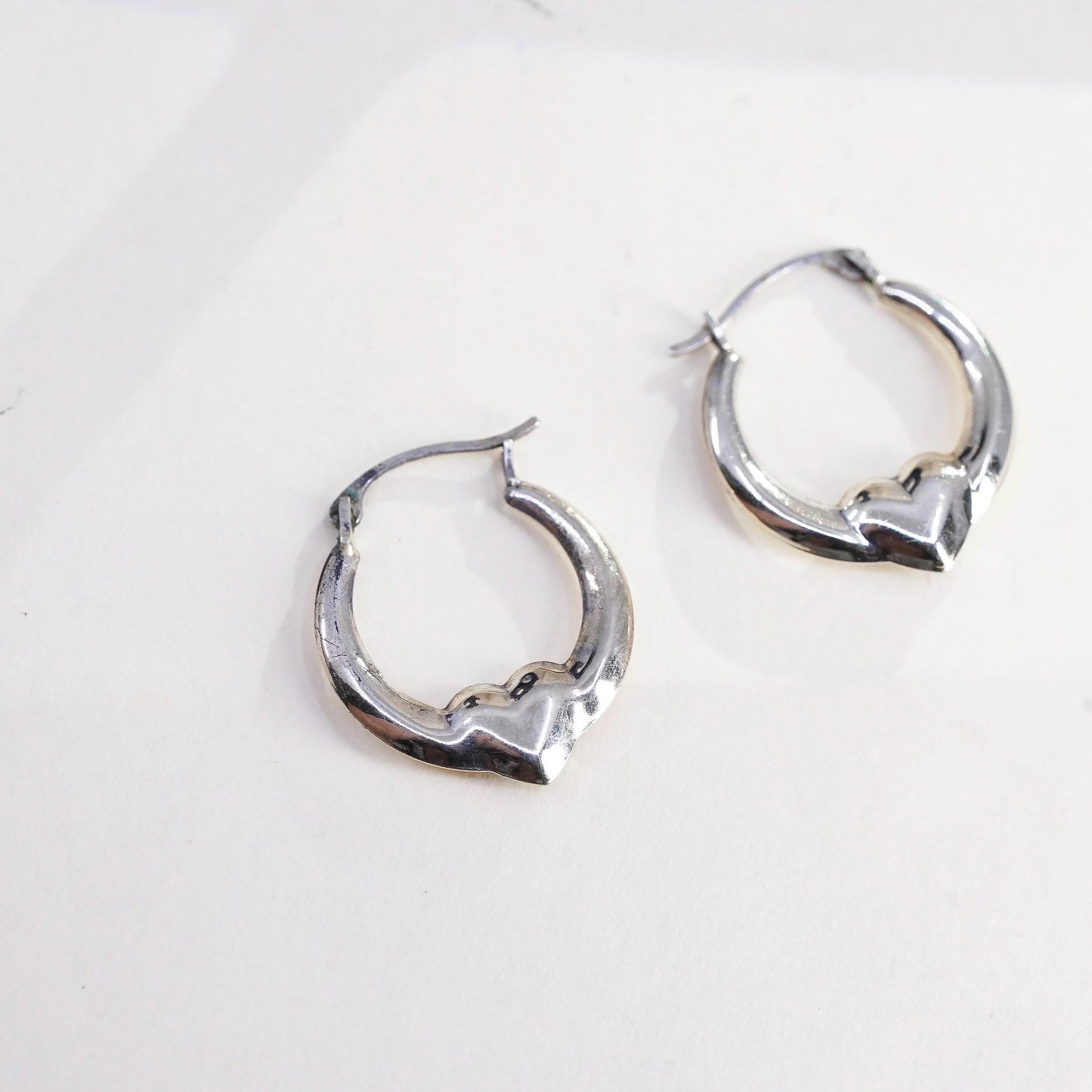 0.75”, Vintage sterling silver earrings, 925 heart huggie hoops with cz