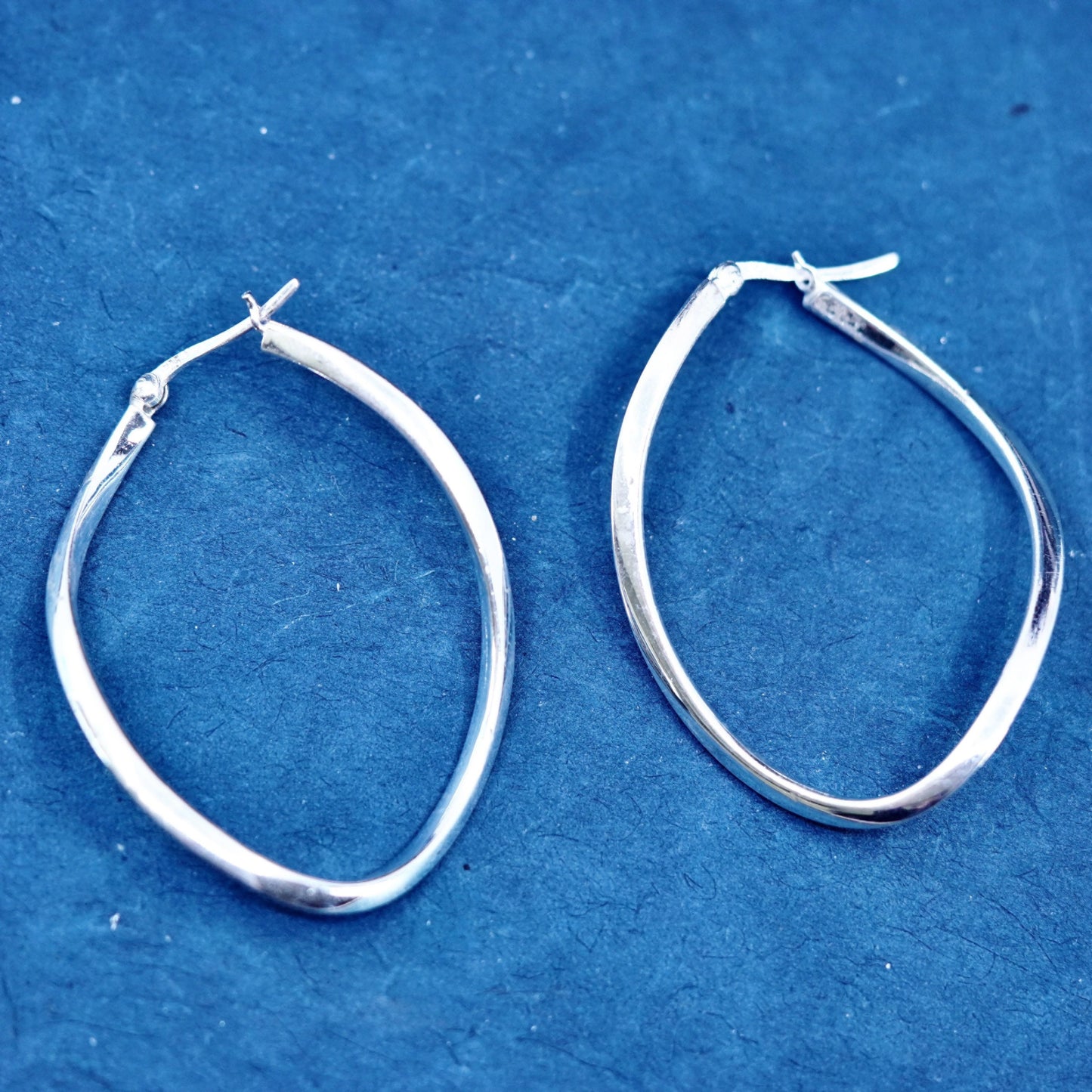 2”, Sterling silver handmade oval twisted hoop earrings, Modern 925 huggie