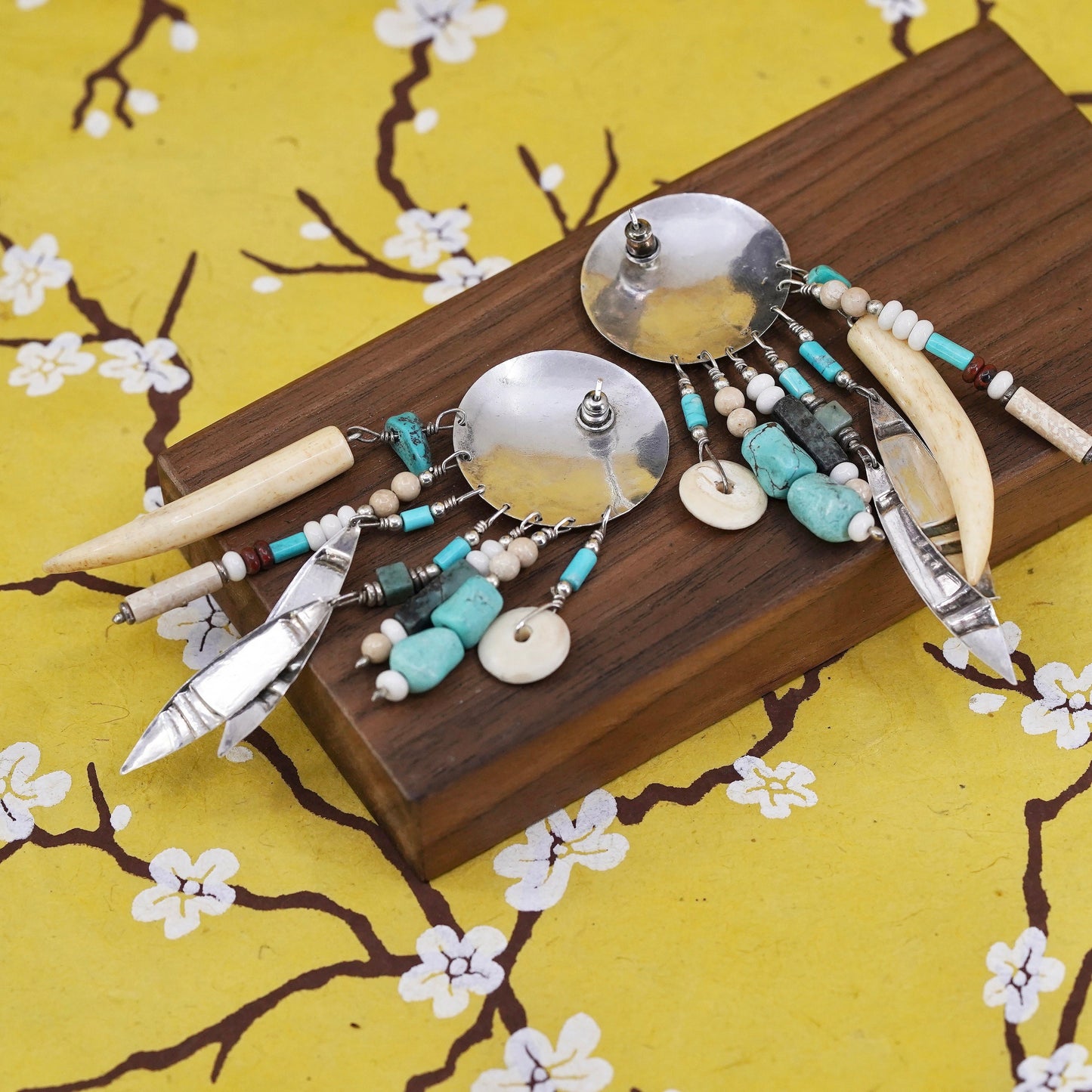 Native American Sterling silver handmade earrings, 925 studs turquoise beads