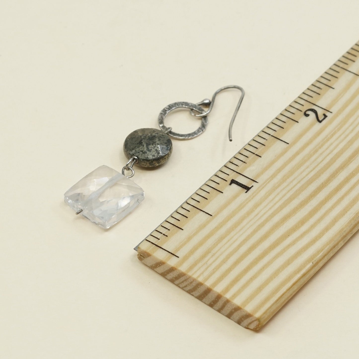 vtg sterling silver handmade earrings, 925 with cushion cut clear crystal