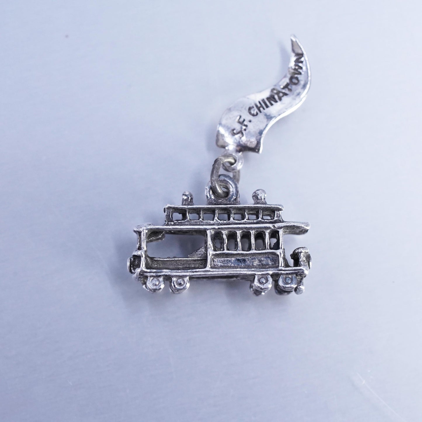 Antique Sterling silver 925 cable transport car charm pendant with SF Chinatown
