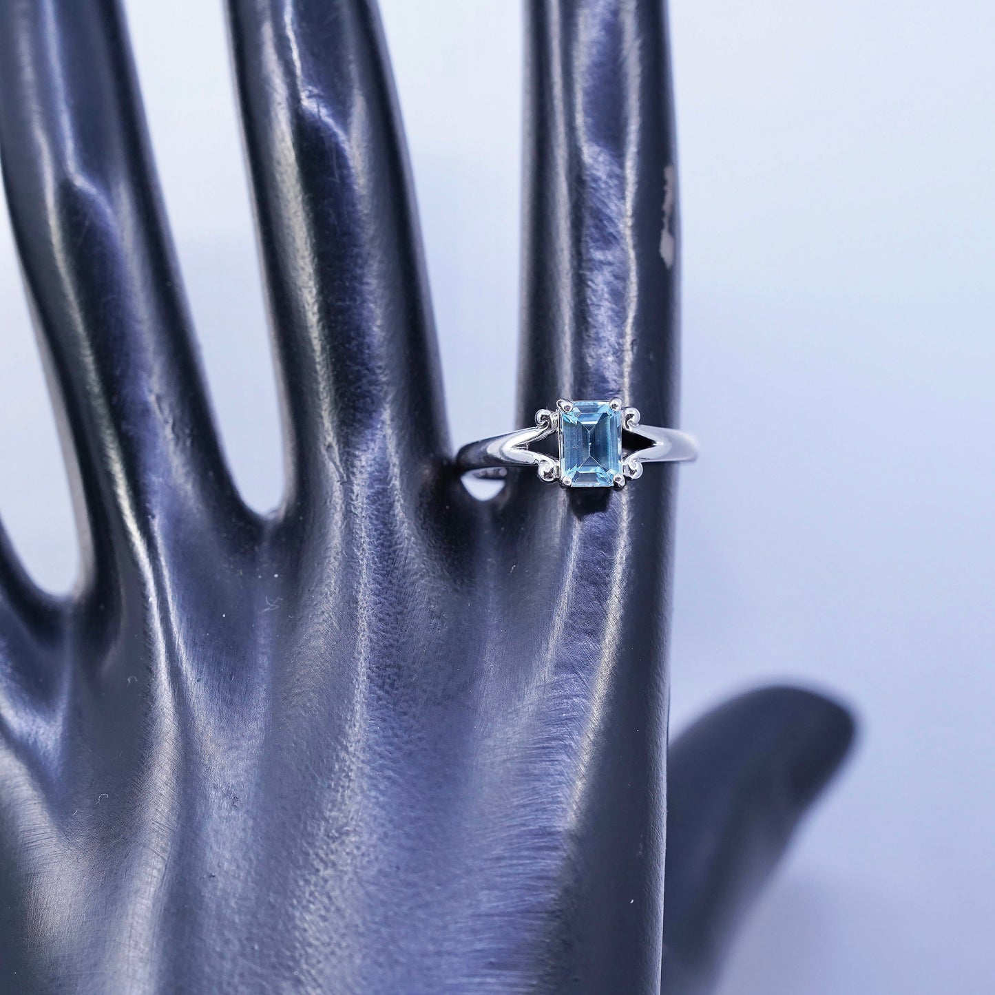 Size 8, vintage Sterling 925 silver handmade ring with blue topaz
