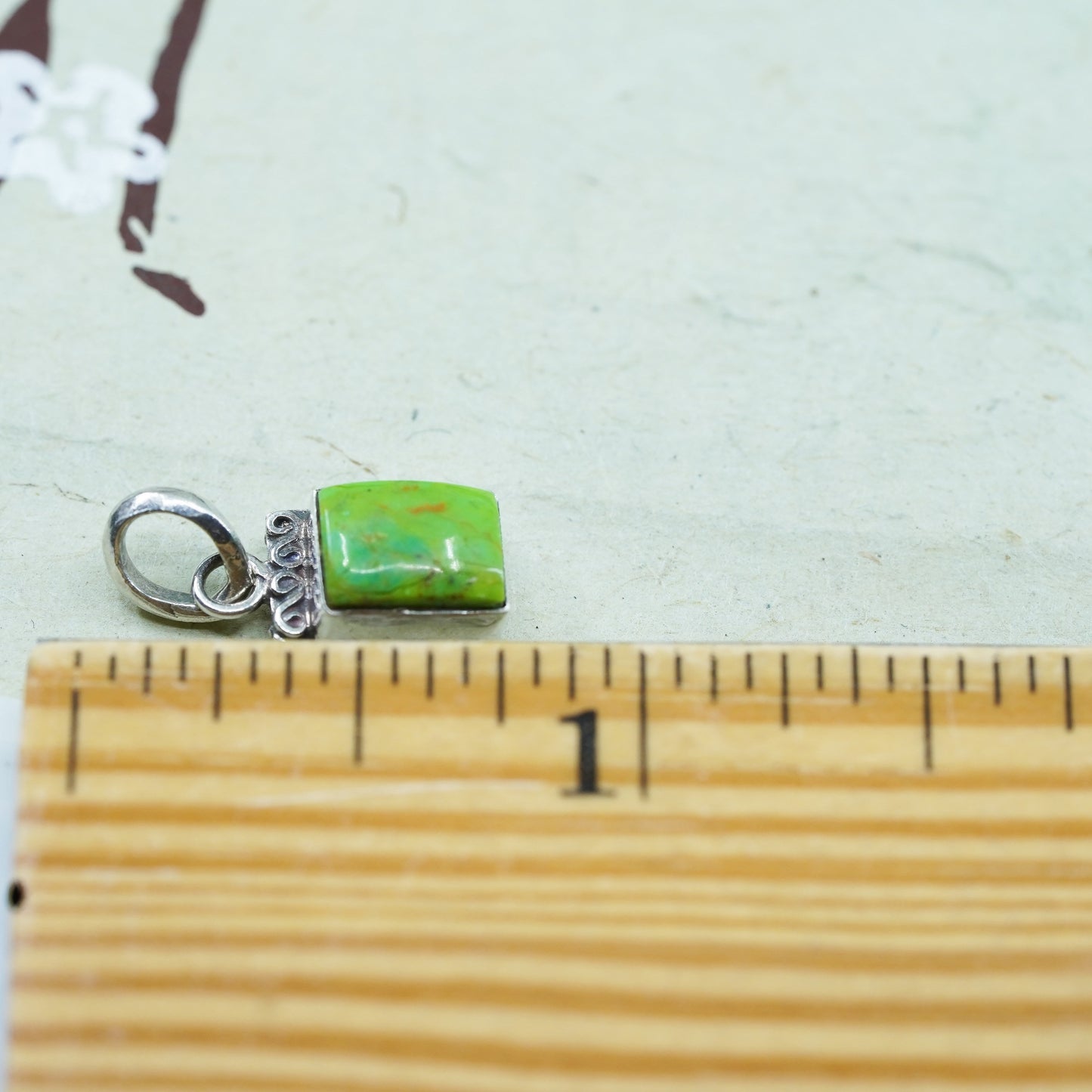 Vintage Sterling silver handmade pendant, 925 rectangular charm with turquoise