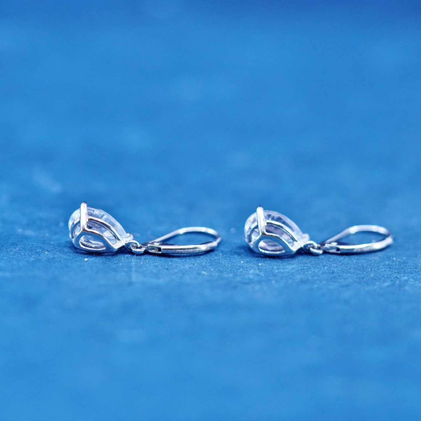 Vintage sterling silver earrings, solid 925 silver with teardrop cz dangles