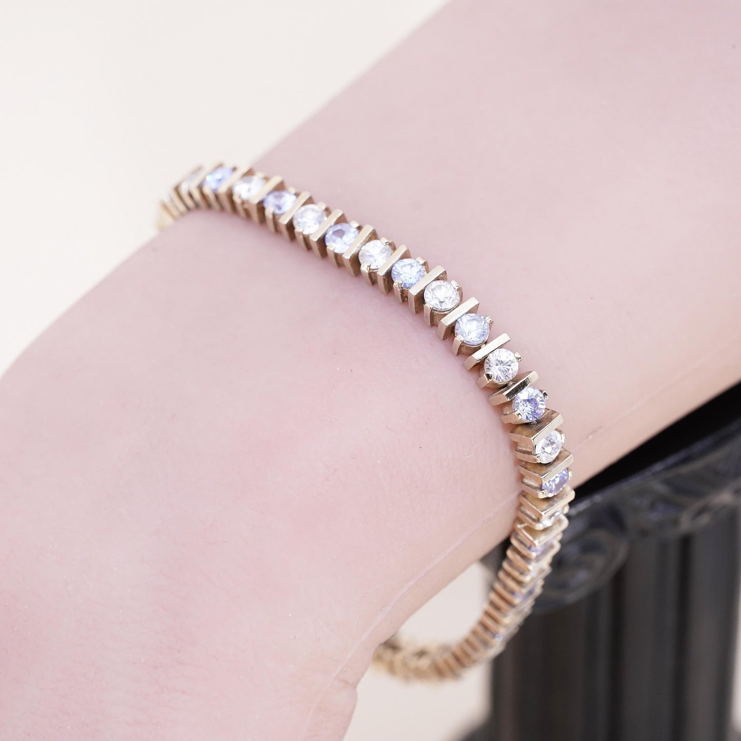 7", Vintage vermeil gold over Sterling 925 silver tennis bracelet with cz