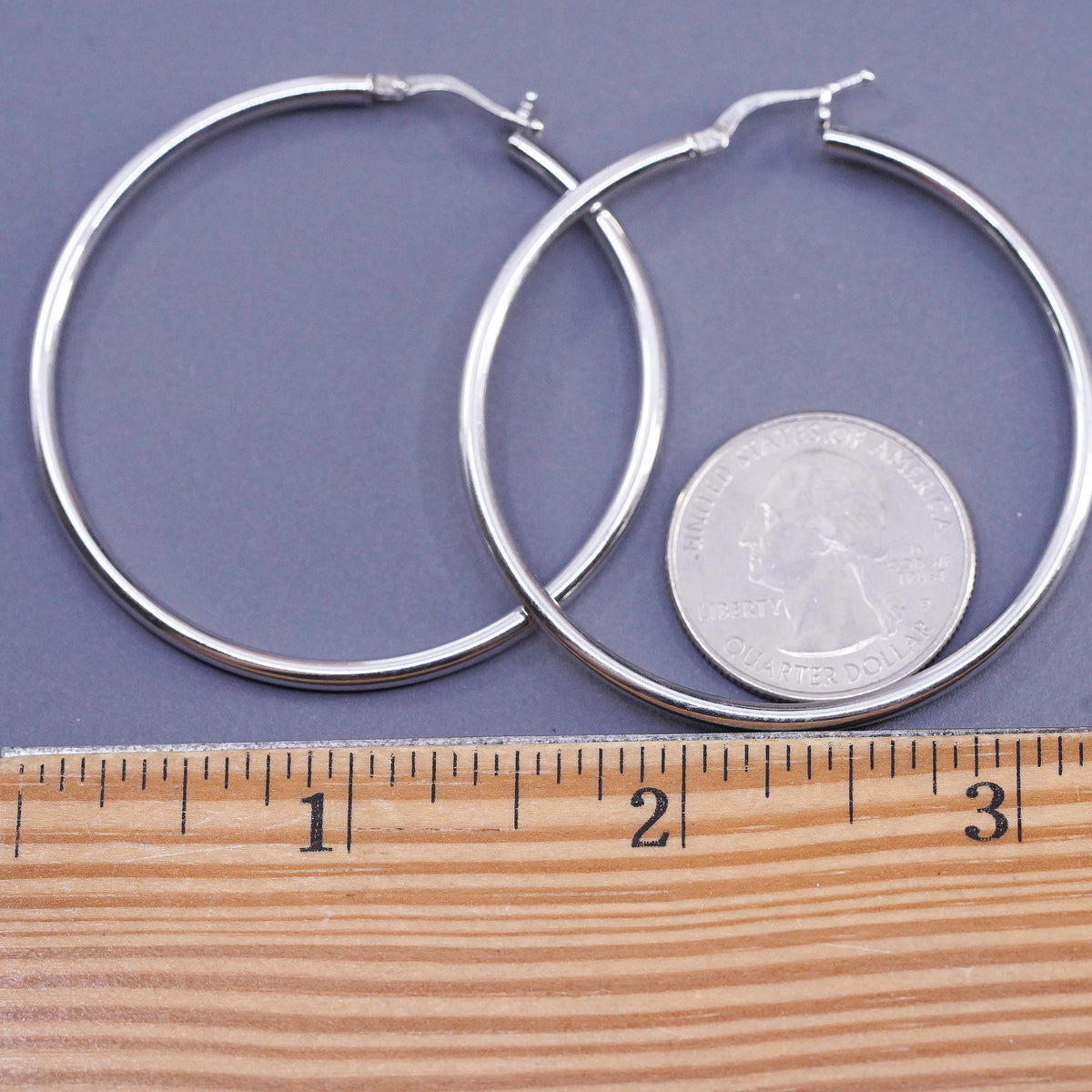 2", vintage JCM Sterling Silver hammered earrings, 925 huge hoops studs