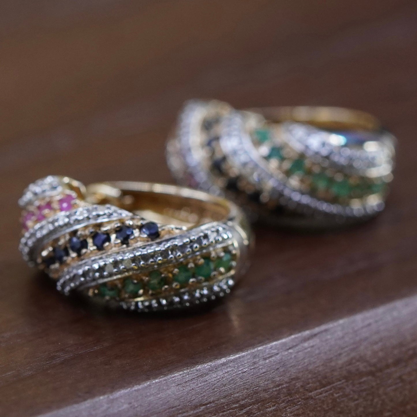 0.75”, vermeil gold Sterling silver earrings, 925 huggie ruby sapphire emerald