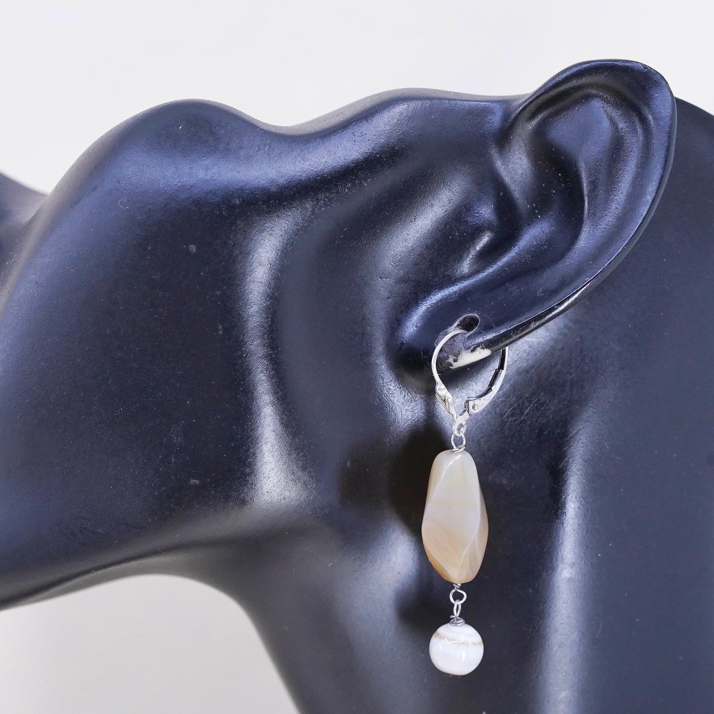 Vintage Sterling silver handmade earrings, 925 hooks with agate nuggets