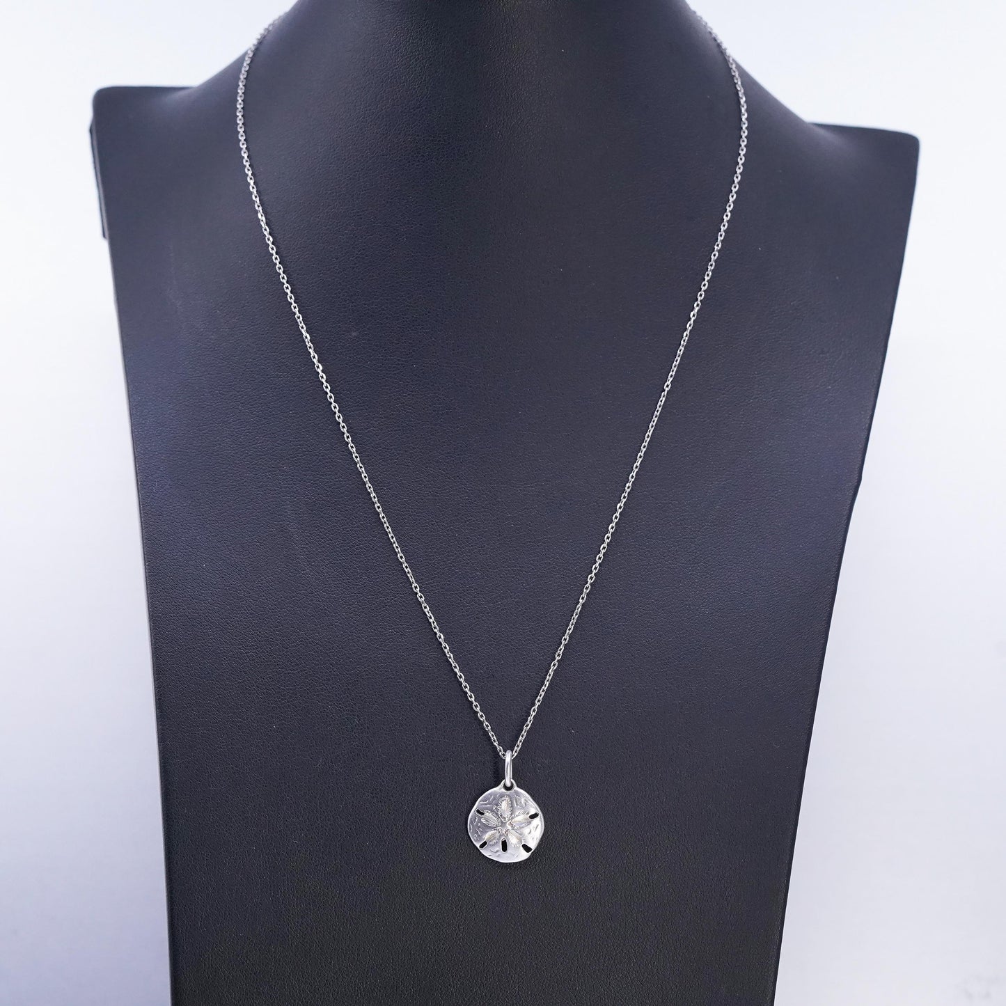 Vintage Sterling silver handmade circle chain necklace, 925 sand dollar pendant