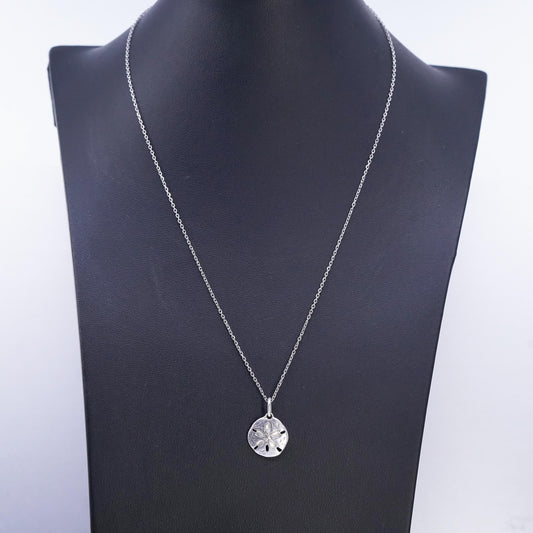 Vintage Sterling silver handmade circle chain necklace, 925 sand dollar pendant