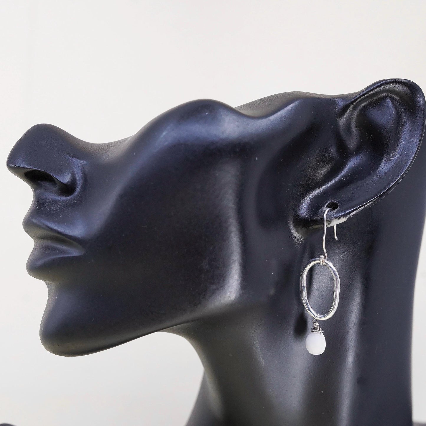 Vintage Sterling silver handmade earrings, 925 oval loop howlite teardrops