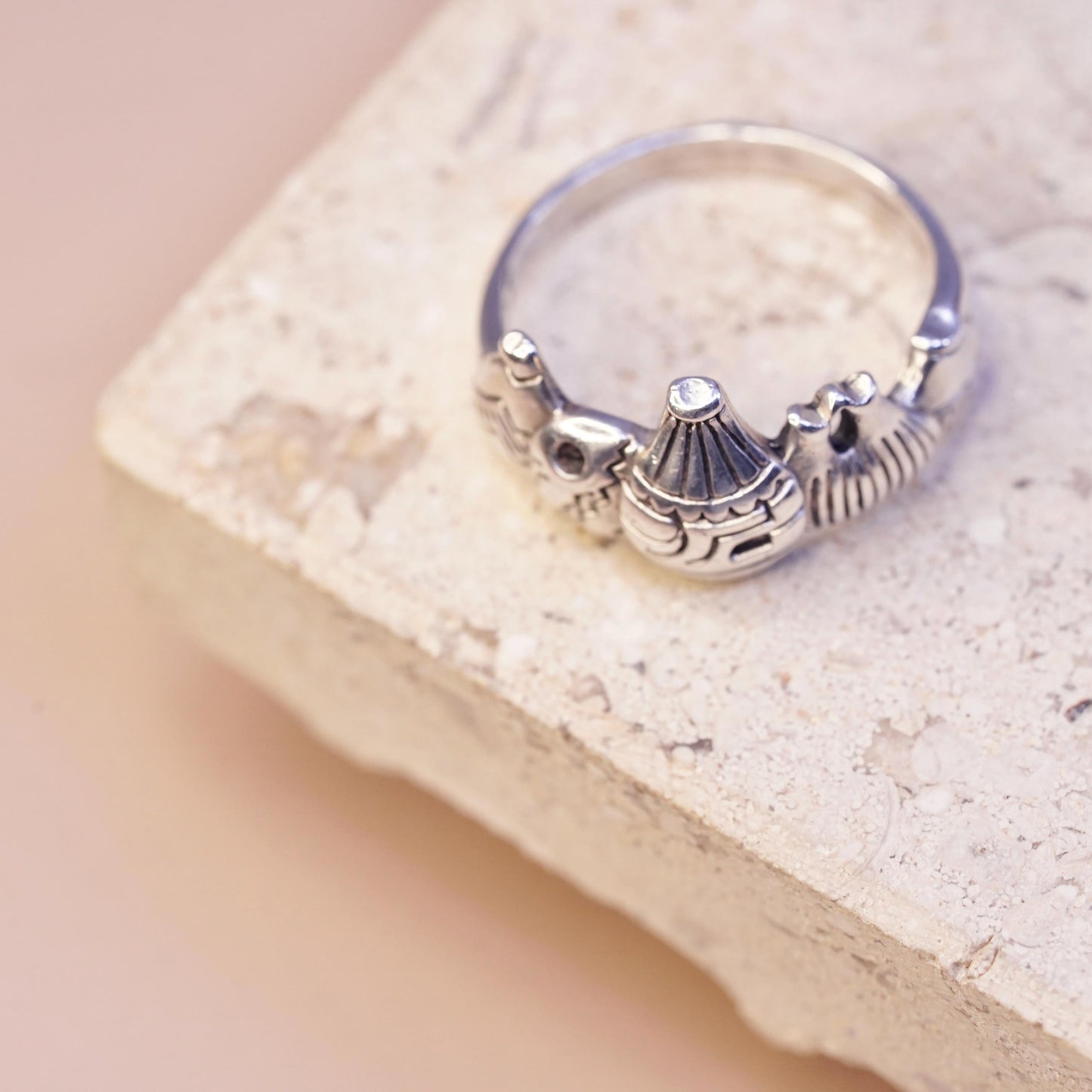 Size 8, Vintage sterling silver handmade hot air balloon ring, 925 band