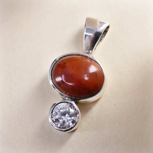 Vintage Peyote Bird sterling 925 silver handmade pendant with coral and cz