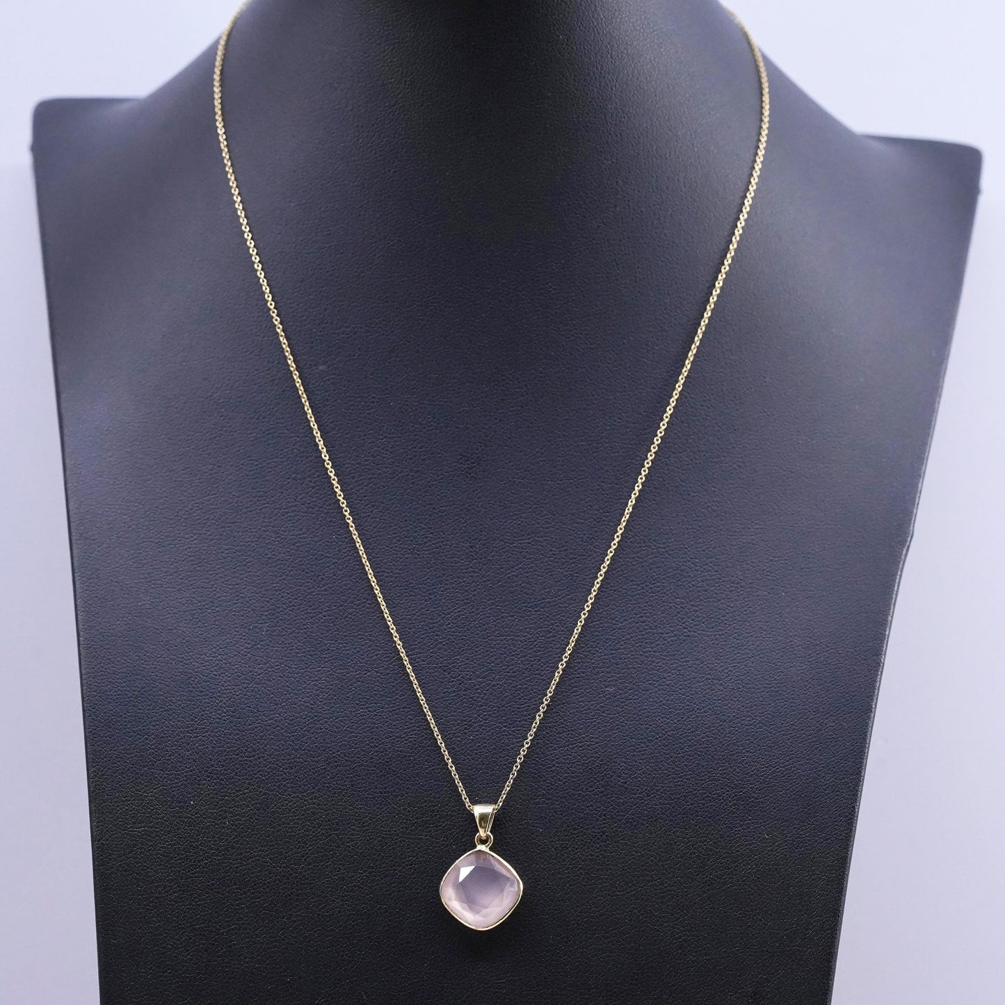 vermeil gold sterling silver 925 circle chain necklace rose pink quartz pendant