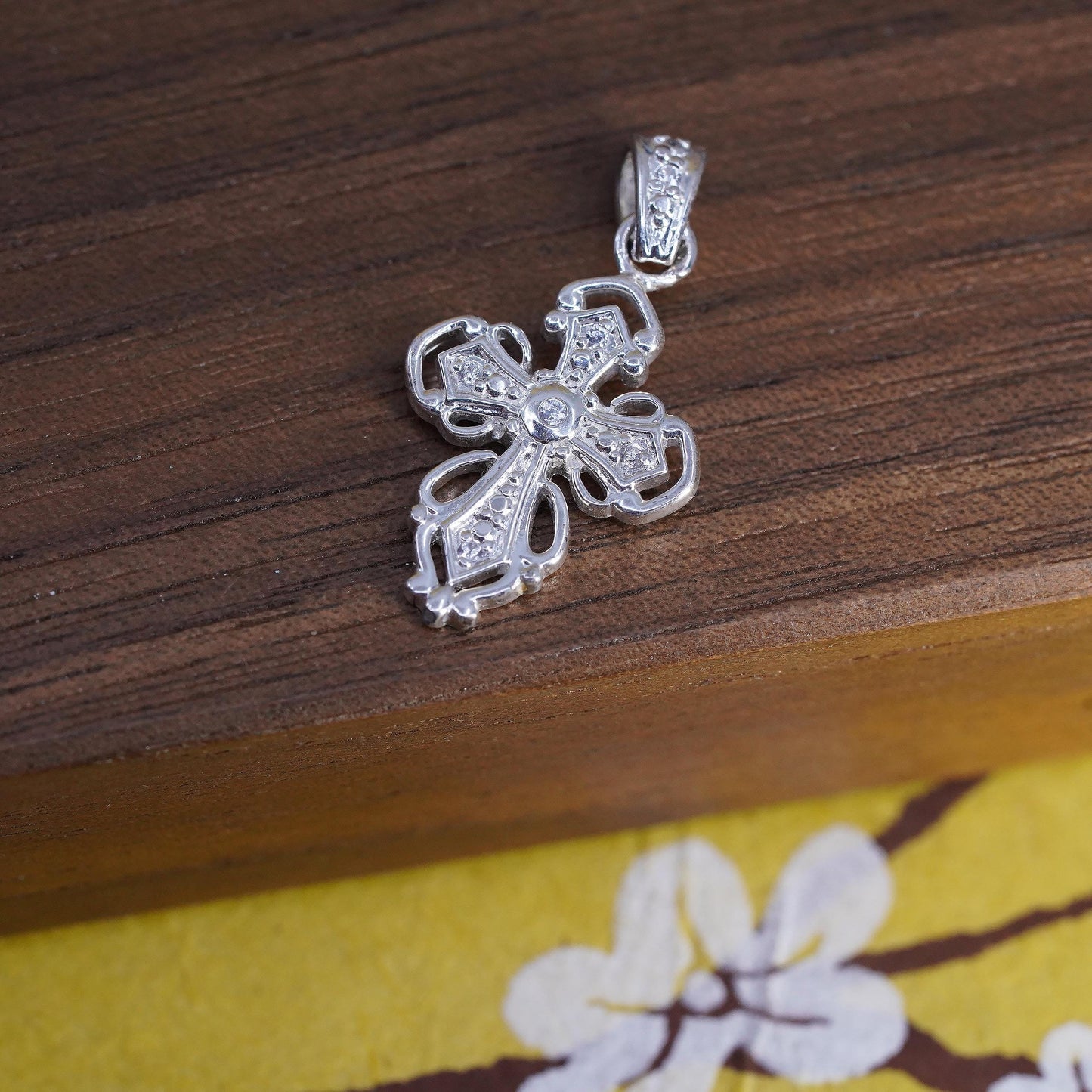 Sterling Silver Gothic Cross Pendant, Filigree CZ Charm, 925 Religious Pendant