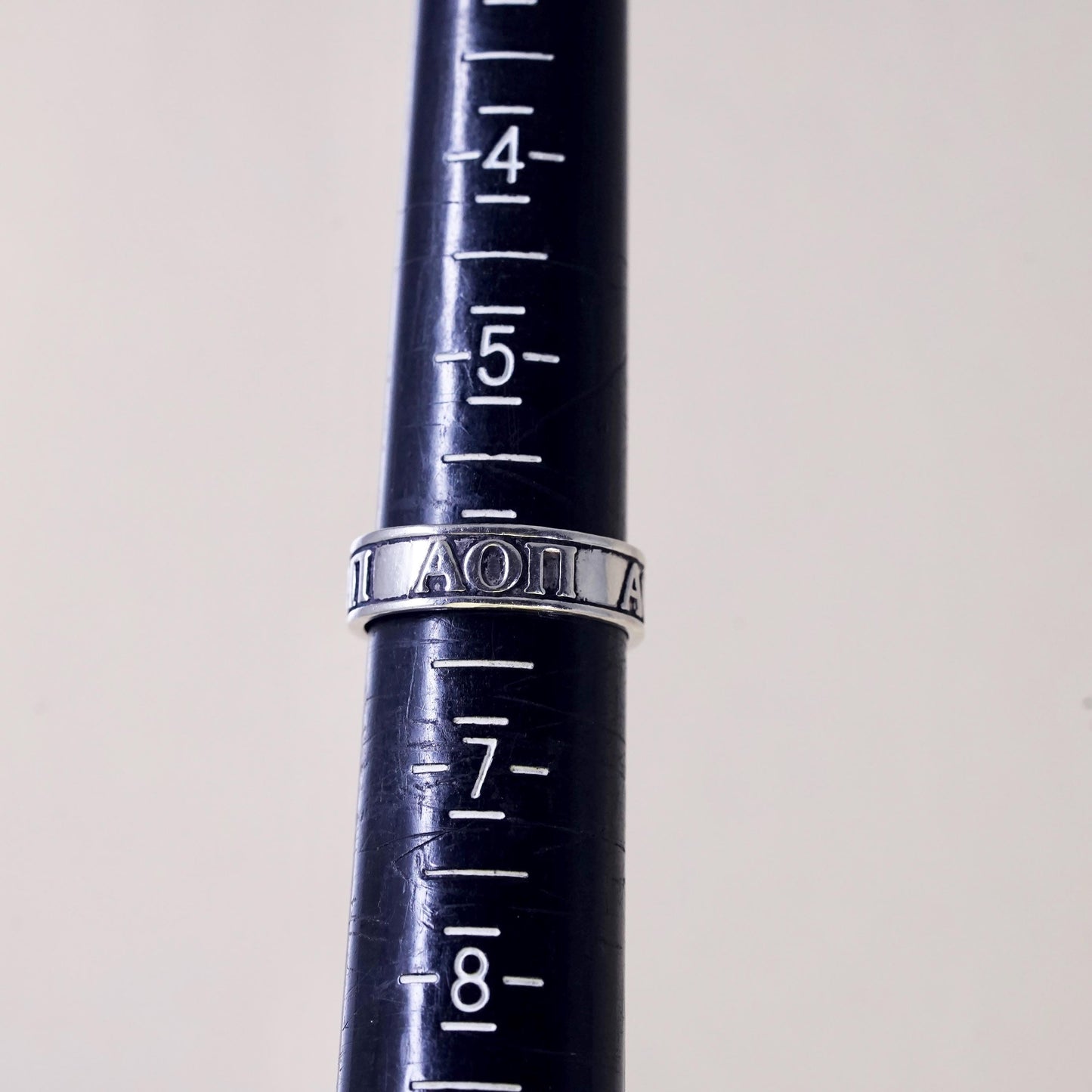 Size 6, Sterling 925 Silver Letter Band Ring | Raised Alphabet alpha omicron pi