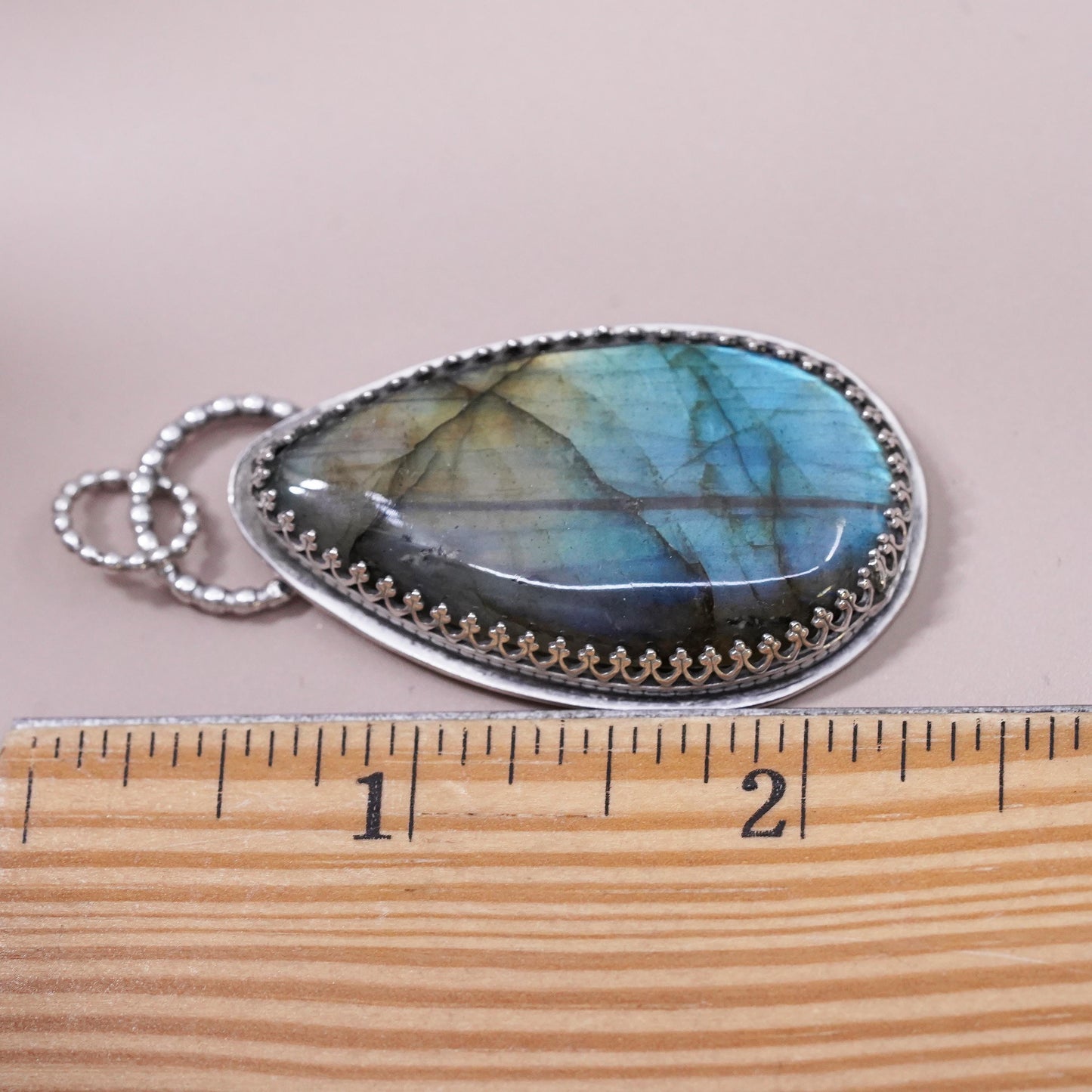 Vintage Sterling silver handmade pendant, 925 teardrop with labradorite