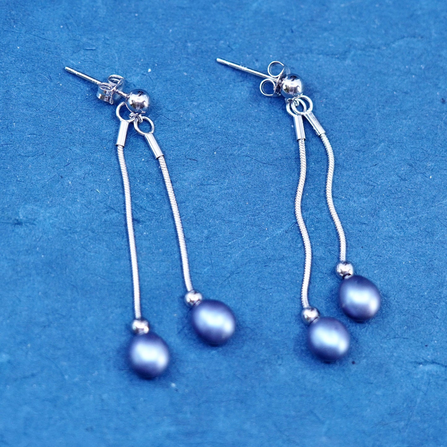 Vintage Sterling silver 925 handmade earrings with black pearl dangles