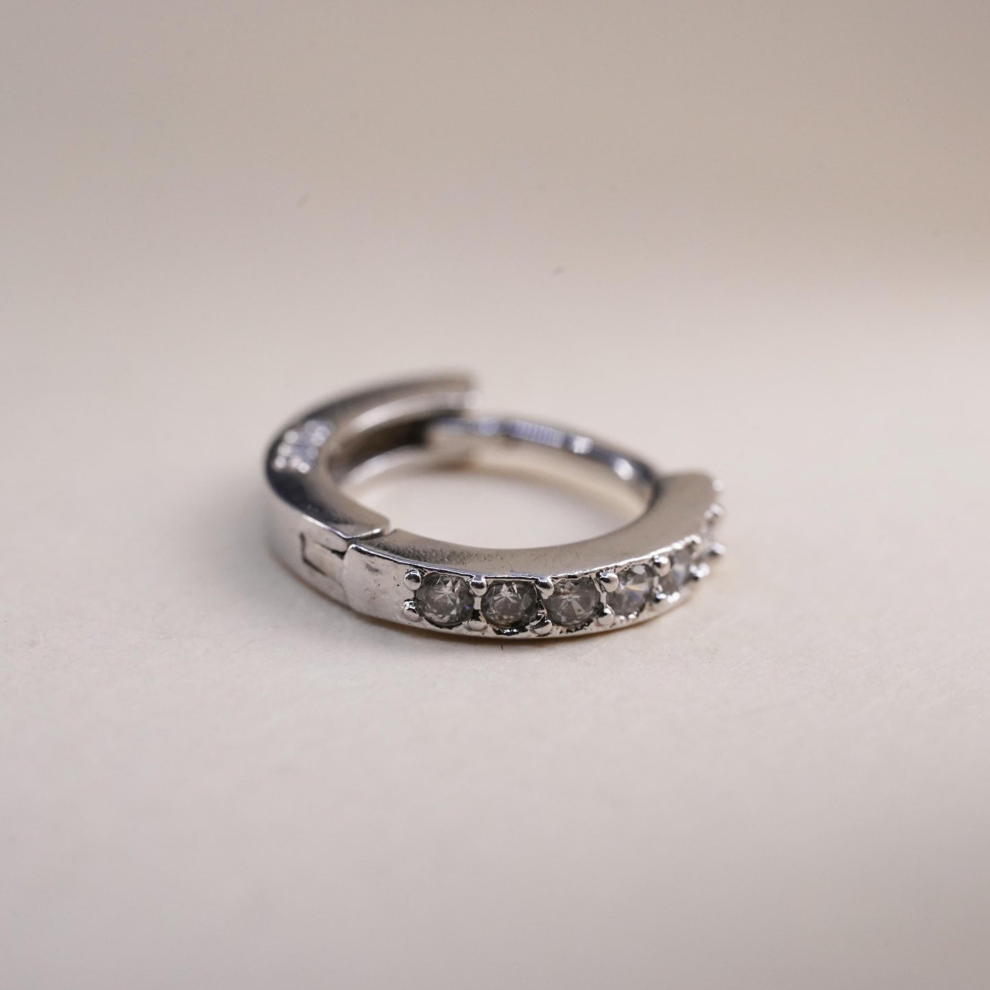 0.5”, Vintage sterling silver single earring, 925 huggie hoop with cz