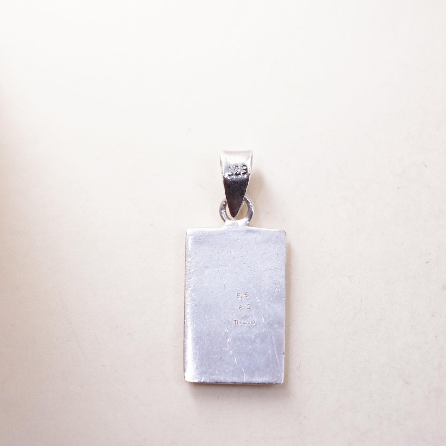 Vintage sterling silver pendant, 925 rectangular pendant mother of pearl inlay