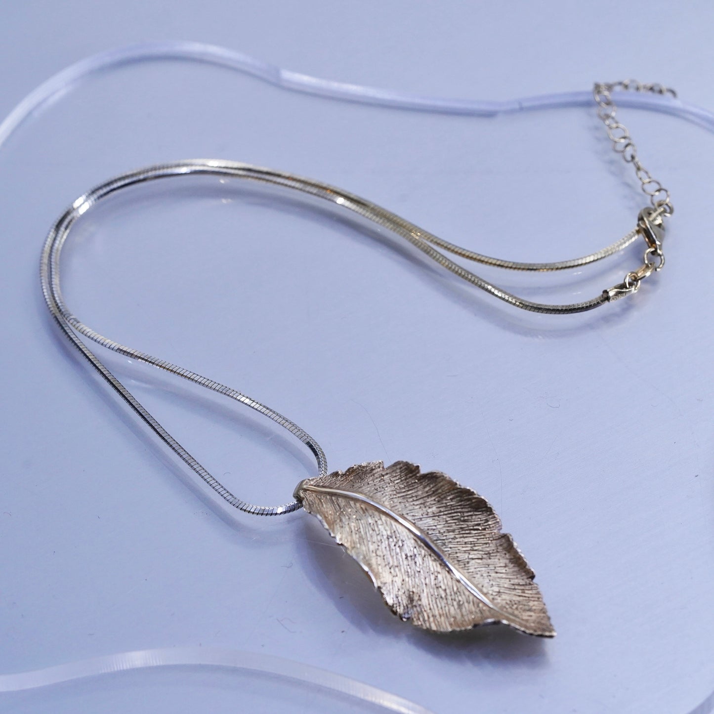 16+2” Dyadema vermeil gold over Sterling 925 silver snake necklace leaf pendant