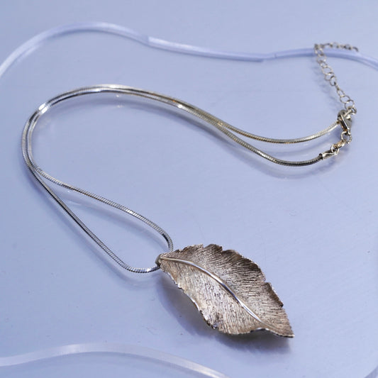 16+2” Dyadema vermeil gold over Sterling 925 silver snake necklace leaf pendant