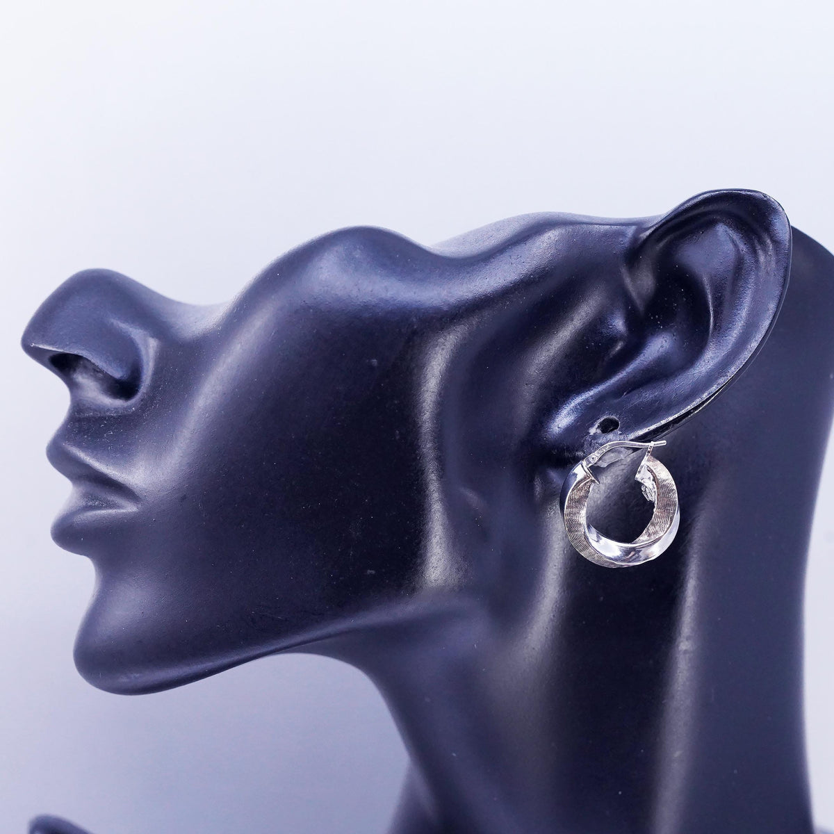 0.75" Two Tone 925 Sterling Silver Handmade Earrings Twisted Chain Studs huggie