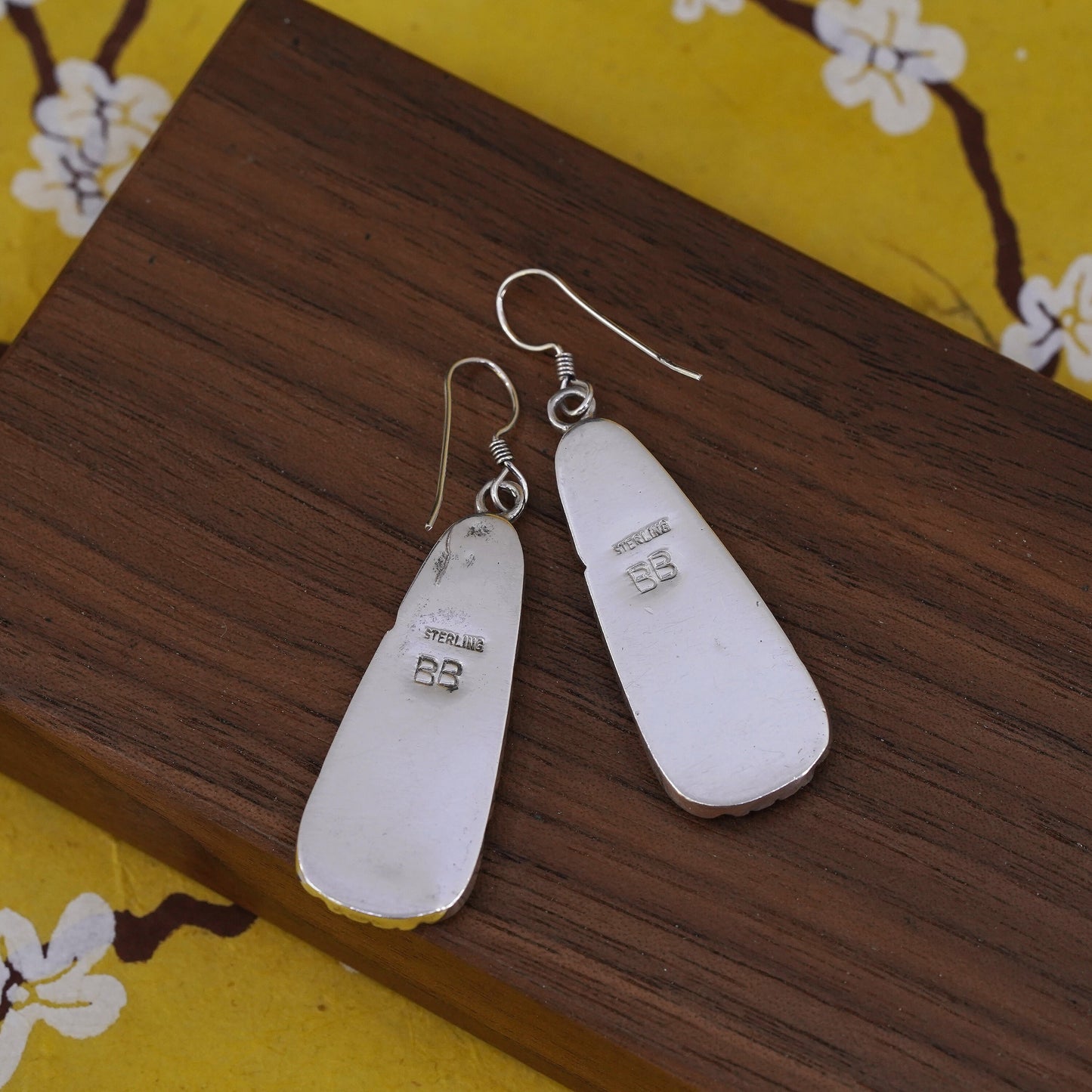 Native American Ben Boyd sterling silver earrings, Navajo 925 teardrop onyx