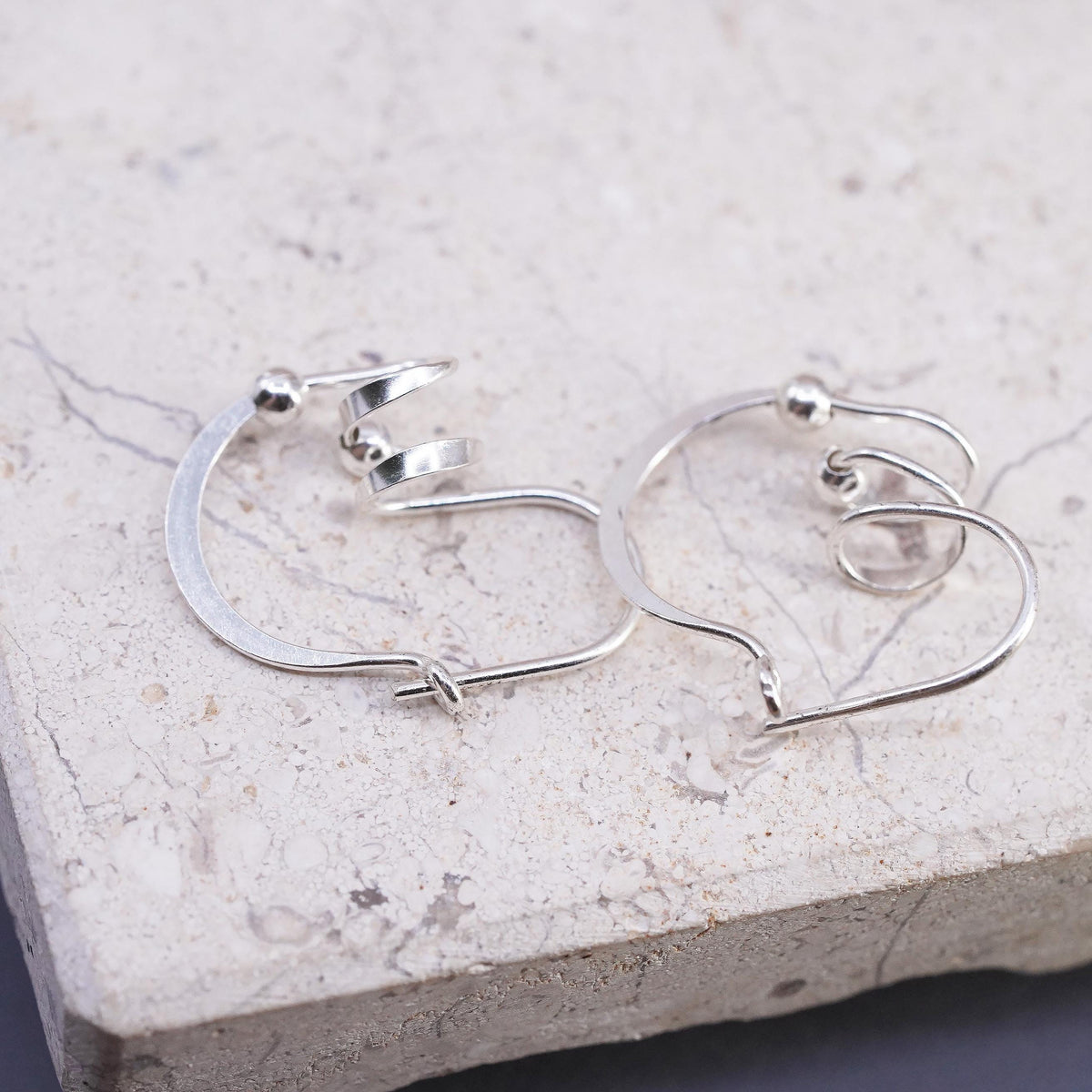 1", vintage Sterling silver handmade hoop earrings, 925 huggie hoops with beads