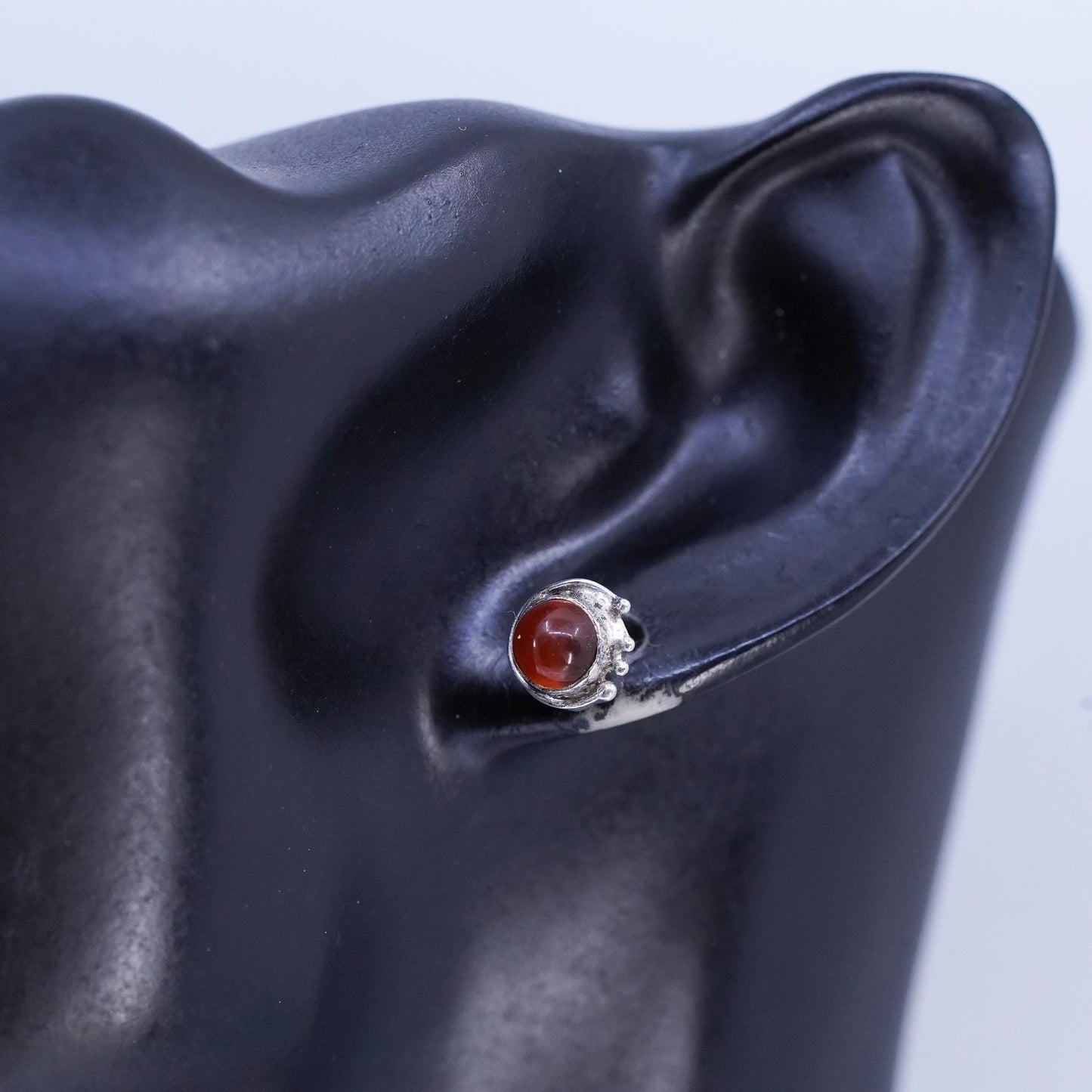 Vintage Sterling 925 silver handmade earrings, amber studs