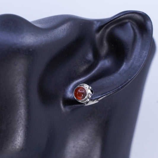 Vintage Sterling 925 silver handmade earrings, amber studs