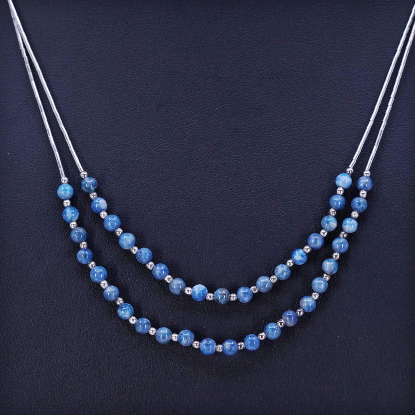 20+4”, Native American Sterling 925 liquid silver double strands necklace lapis