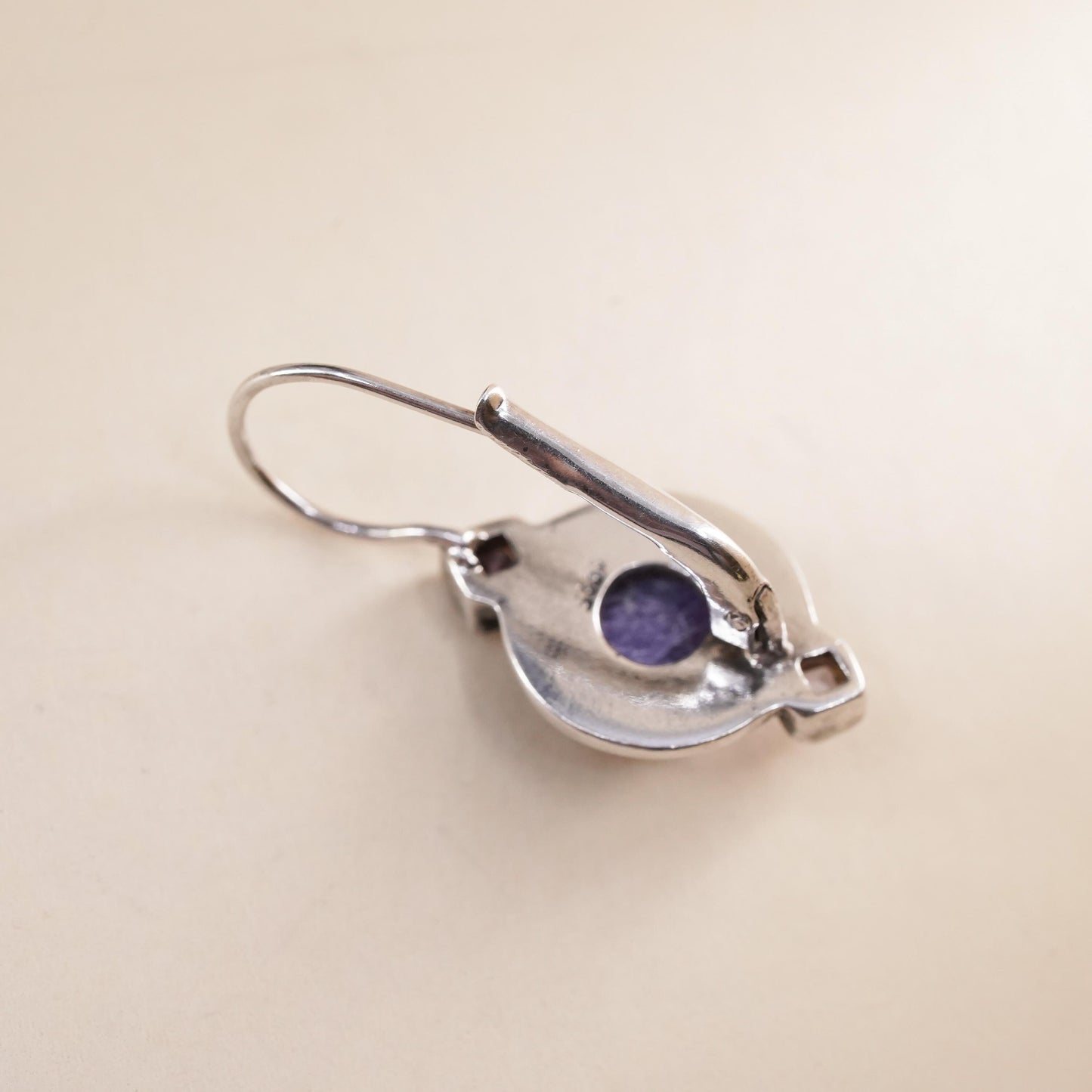 Southwestern sterling silver 925 single earring with amethyst and lever back