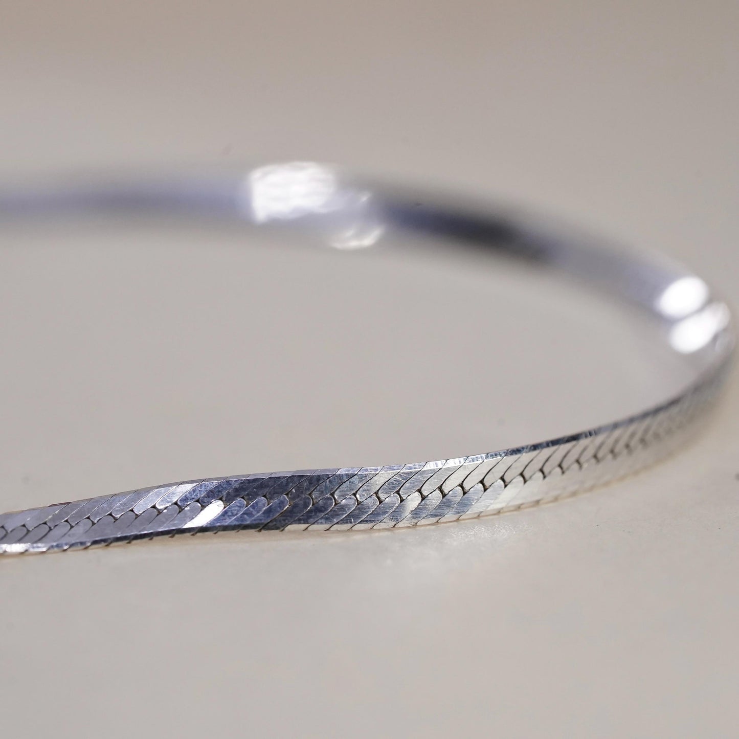 7.25" 3mm, Vintage Italian sterling silver herringbone bracelet, 925 chain