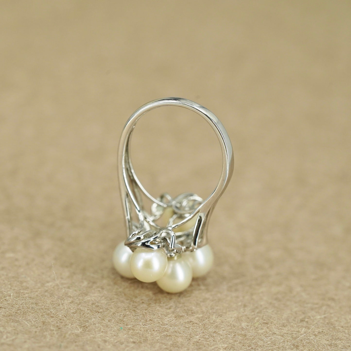 Size 4, VTG Sterling 925 silver handmade ring with cluster pearl and diamond
