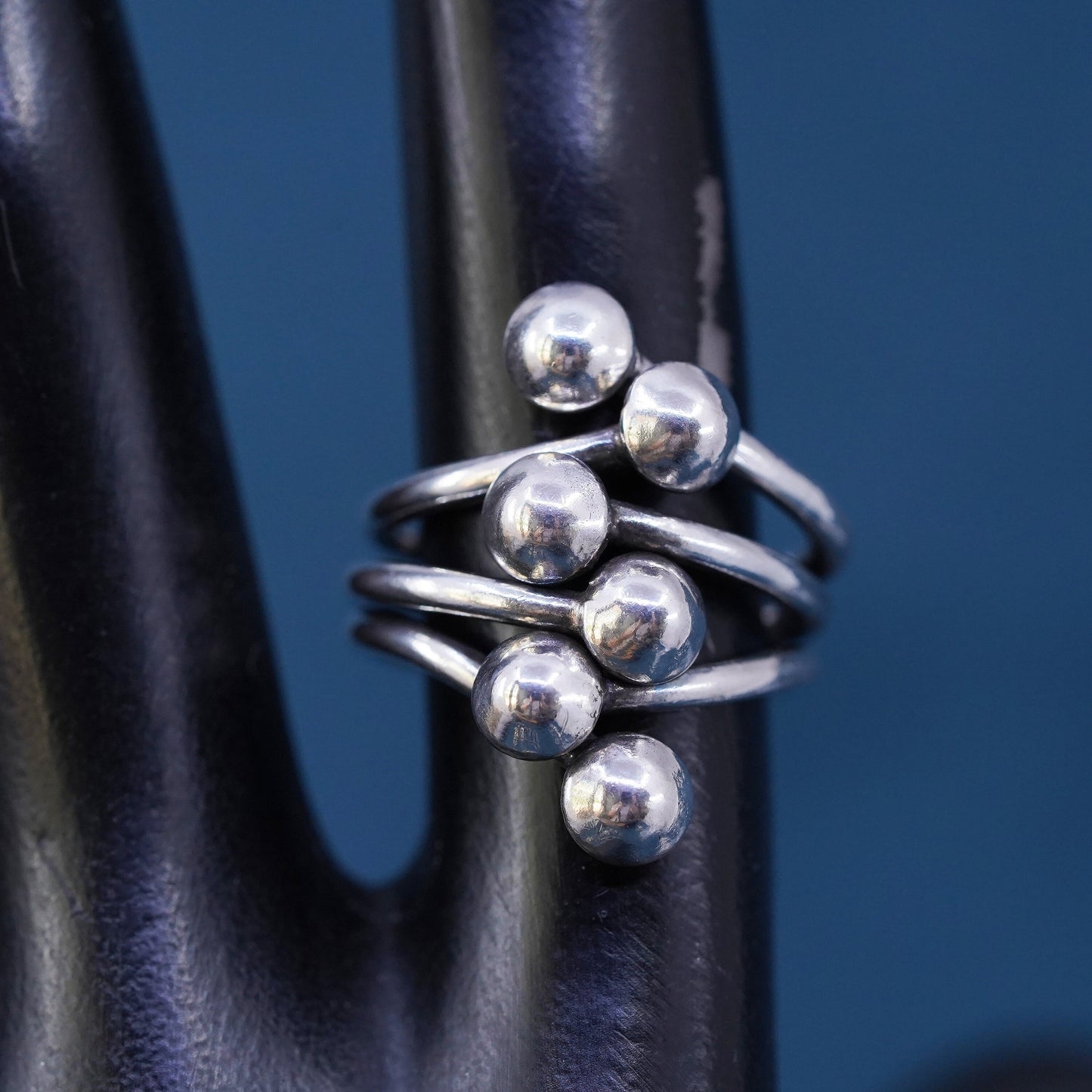 Size 5, vintage sterling silver handmade ring, 925 wired ring with beads detail