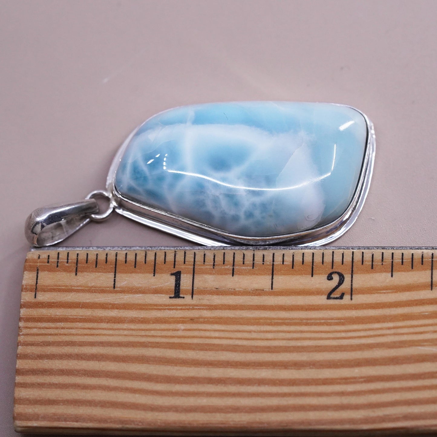 Vintage Sterling 925 Silver Handmade huge Pendant with larimar