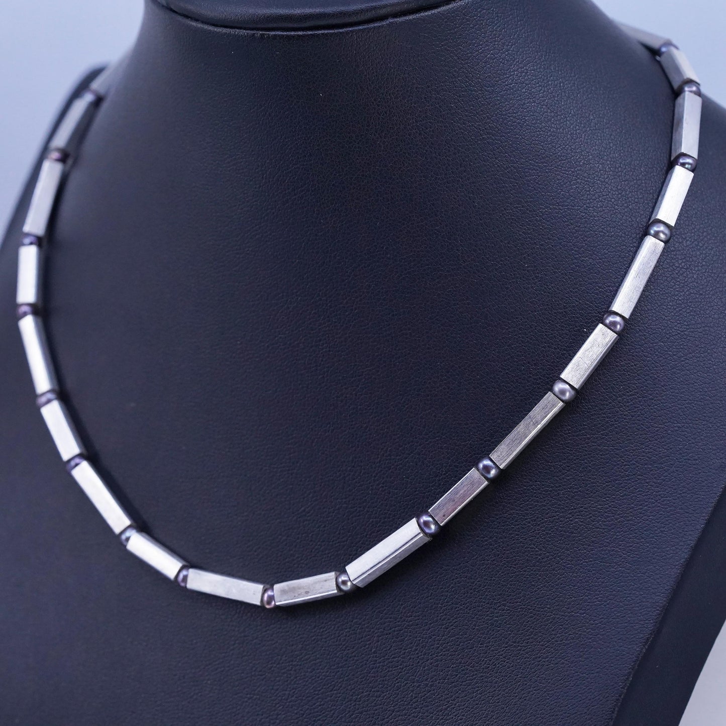 16" 4mm, vintage Sterling 925 silver handmade bold tube chain necklace