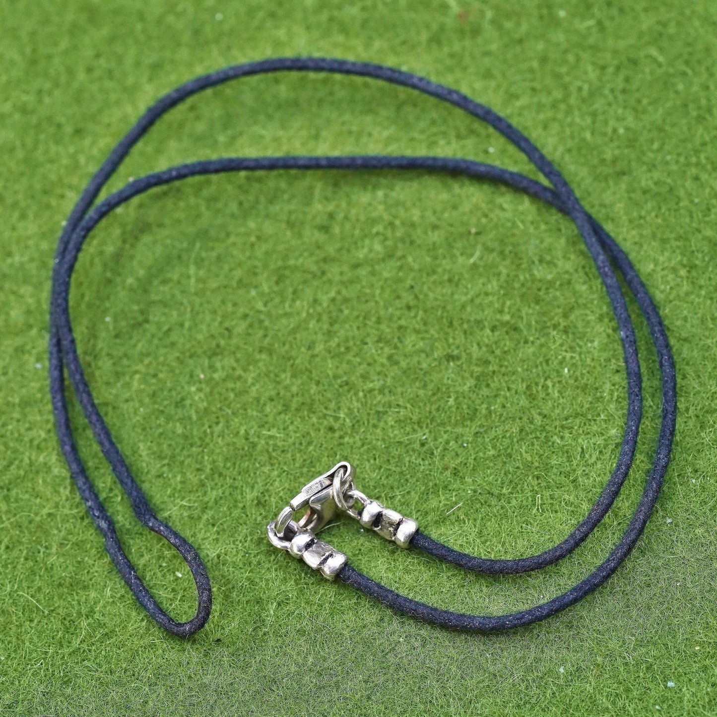 16" vintage Sterling 925 silver handmade necklace, black linen chain