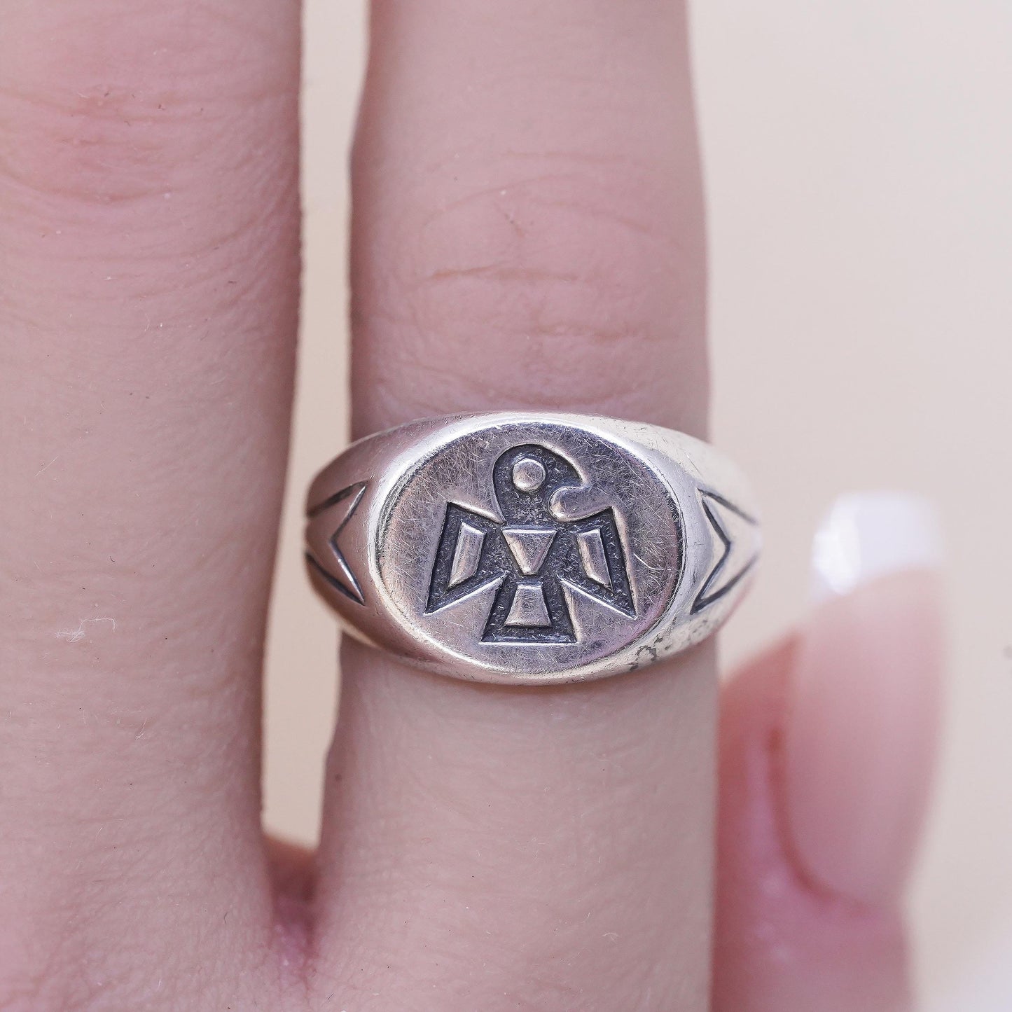 Size 8, Native American Bell Trading sterling silver ring, 925 band thunderbird