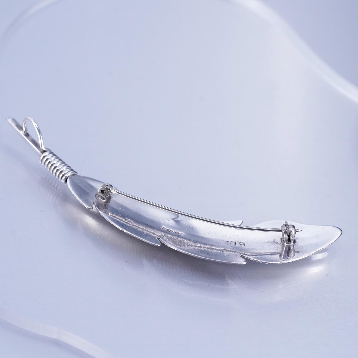 Native American Ben Livingston Sterling 925 Silver feather Brooch pendant