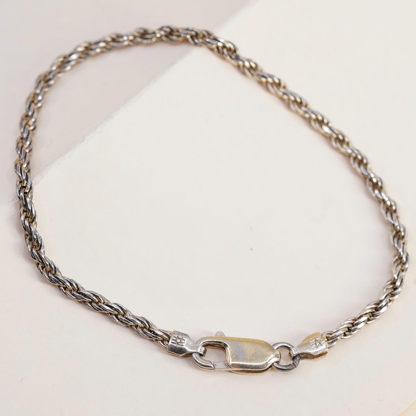 7", Vintage vermeil gold over sterling 925 silver Italian rope chain bracelet