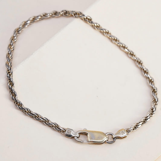 7", Vintage vermeil gold over sterling 925 silver Italian rope chain bracelet